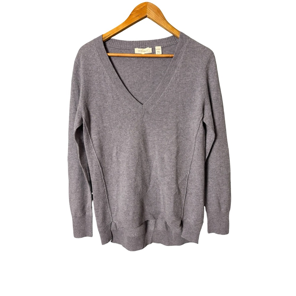 Inhabit Women L Purple 100% Cashmere V-Neck High-Low Hem Sweater